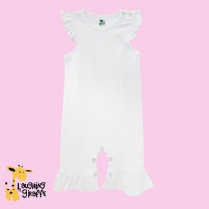 Baby Blank Flutter Sleeve Romper Tank One Piece Ruffles WHITE 100% Polyester Personalize Custom Sublimation Embroidery Screen Printing