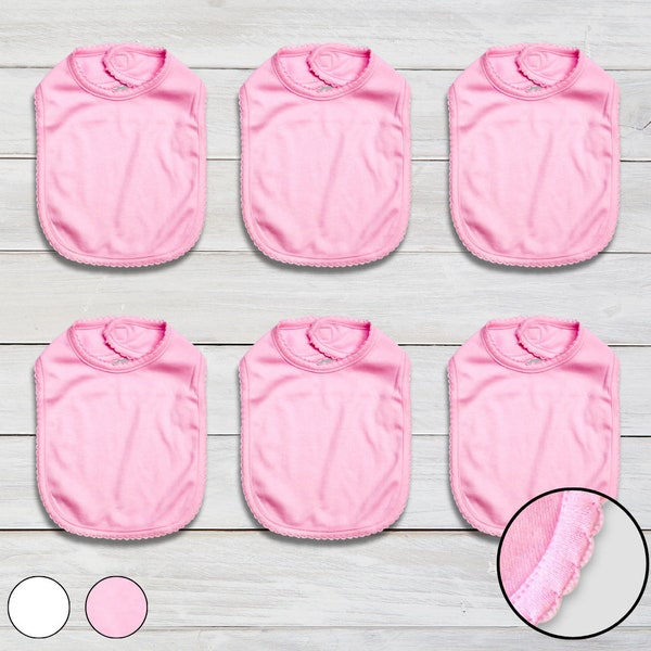 Baby 2-PLY Blank Bibs w/ Scallop Trim | WHITE | 6-pack Wholesale | Personalize Custom Sublimation Embroidery Screen Printing Monogram DIY