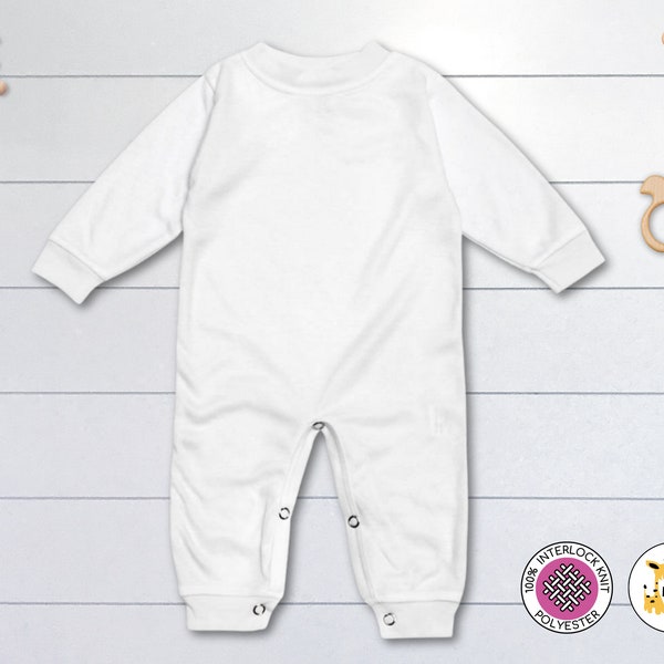 Baby Blank Sleep N' Play Romper -WHITE- 100% Polyester- Personalize-Custom-Sublimation-Embroidery -Screen Printing - Laughing Giraffe