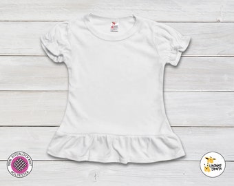 Toddler & Kids Youth Short Sleeve Puff Ruffle T-shirt 100% Polyester WHITE Cotton Sublimation Personalize Customize Embroidery DIY Monogram