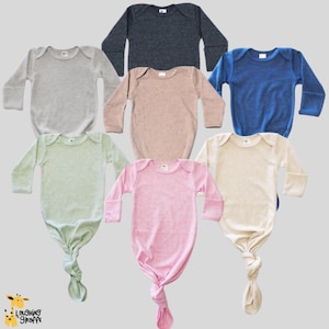 Luxe Knotted Baby Nightgown With Fold Over Mittens-Personalize Custom Sublimation Embroidery Screen Printing - Laughing Giraffe