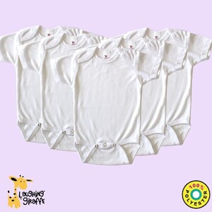 Baby Blank Short Sleeves One Piece Bodysuit | WHITE | 100% Polyester | 6-PACK | Personalize Custom Sublimation Embroidery Screen Printing