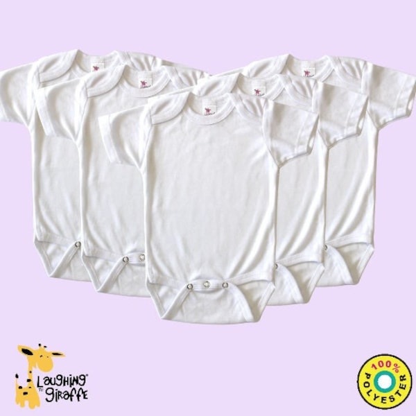 Baby Blank Short Sleeves One Piece Bodysuit | WHITE | 100% Polyester | 6-PACK | Personalize Custom Sublimation Embroidery Screen Printing