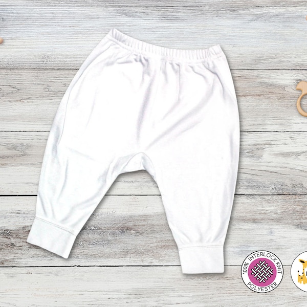 Baby Blank Jogger Pants - WHITE- 100% Polyester -Personalize-Custom-Sublimation-Embroidery -Screen Printing- Blanks for Sublimation