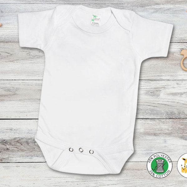 Baby Blank Short Sleeve Bodysuit Polyester Cotton Blend - White - Sublimation Embroidery Screen Printing Wholesale