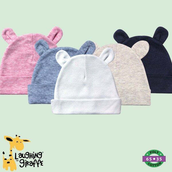 Baby Blank Bear Ears Beanies Hats- 65% Polyester 35 Cotton Blend -Personalize-Custom-Sublimation-Embroidery -Screen Printing- Costumes