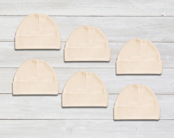 Natural | 6-Pack | Beanie | Customizable Beanie | Infant Hat | Personalized Beanie | Newborn Beanie | Hospital Hat | DIY | Multiple Colors