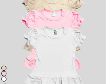 6-Pack Wholesale Toddler/Youth Girls Blank Ruffle Puff Sleeve T-shirt |Polyester Blend Personalize Custom Embroidery Sublimation