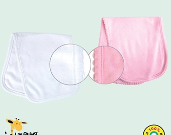 Baby 2-ply Blank Burp Cloth w/ Scallop Trim WHITE & PINK Polyester Cotton Blend Personalize Custom Sublimation Embroidery Screen Printing