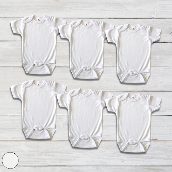 Baby Blank Short Sleeves One Piece Bodysuit | WHITE | 100% Polyester | 6-PACK | Personalize Custom Sublimation Embroidery Screen Printing