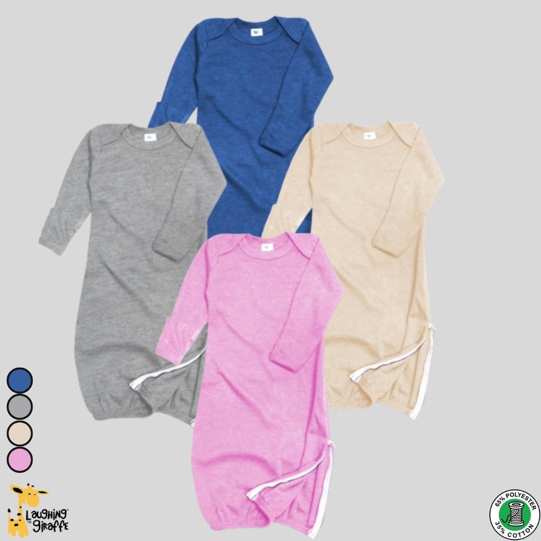 6-pack Luxe Baby Gown: Polyester Cotton Blend, Side-zip, Fold-over