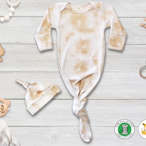 Blank Knotted Baby Gown and Hat Set: Polyester Cotton Blend
