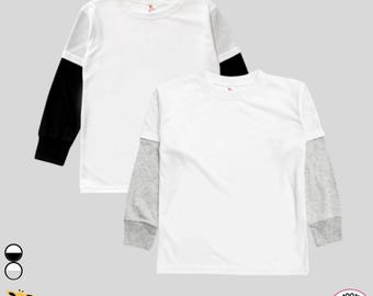 Toddler Blank Long Sleeve Twofer Layered Long Sleeve Shirt - 100% Polyester Personalize Custom Sublimation Embroidery Screen Print DIY