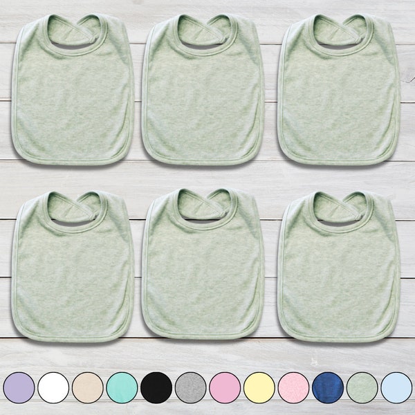 Baby Velcro Closure Bib 2-PLY | Sublimation | Polyester Blend | DIY Custom Personalize 6 Pack Bulk Embroidery Monogram | Pastel Colors