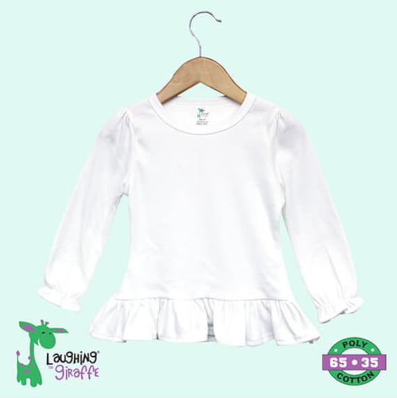 Blank Ruffle Trimmed Girls LONG Sleeved T Shirt 100% Cotton Crafts COLORS 