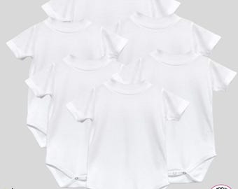 6-PACK Baby Toddler Blank Short Sleeves Crew Neck Bodysuit - WHITE - 100% Polyester-Personalize-Custom-Sublimation-Embroidery- Screen Print