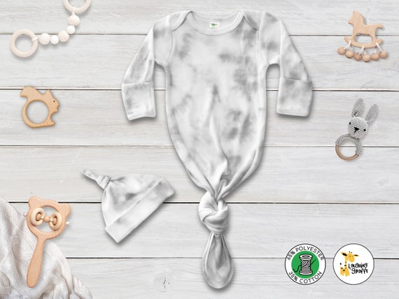 Knotted Baby Gown and Hat Set: Cotton-polyester Blend, DIY