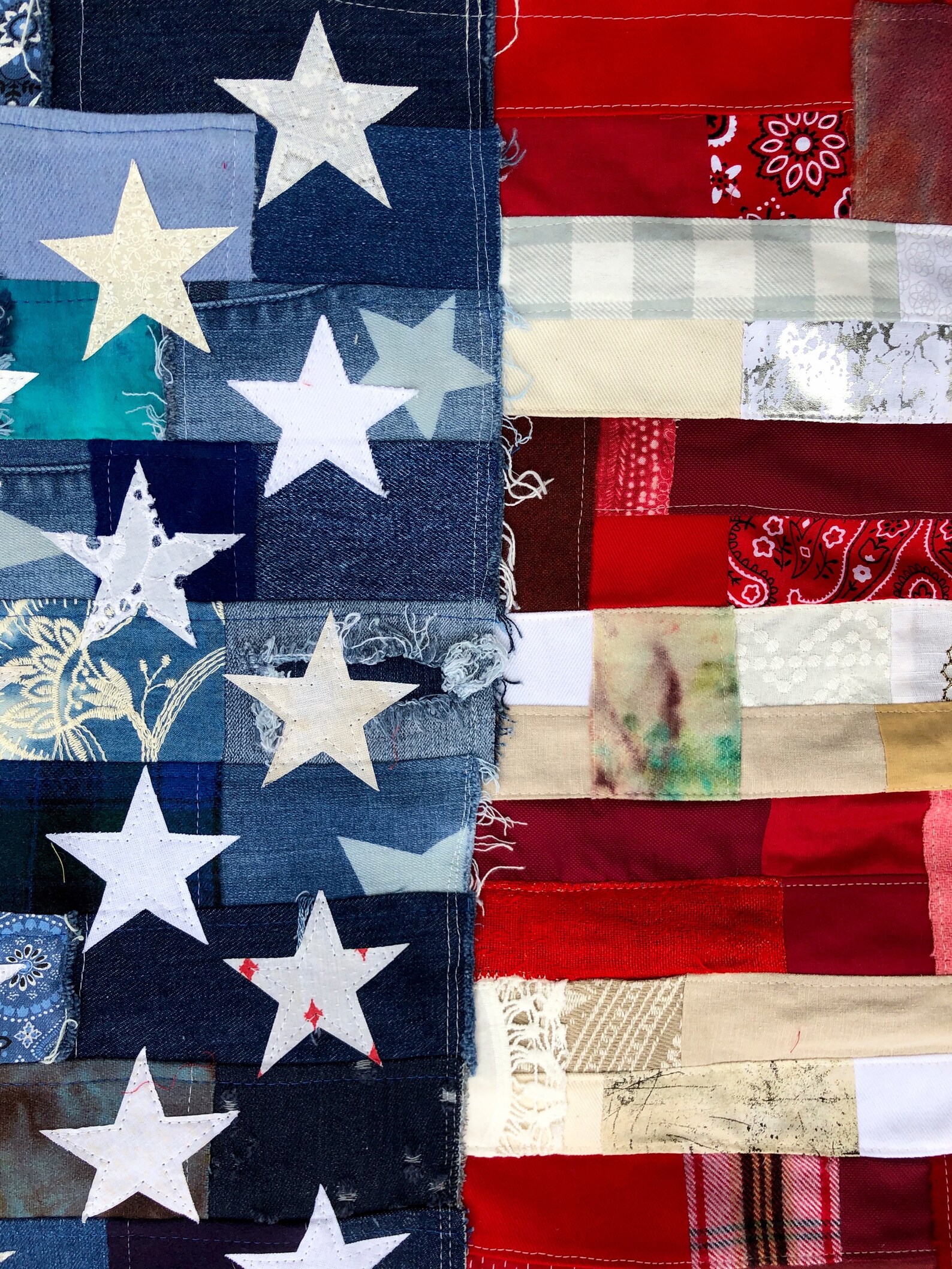 American Flag Tapestry, Deconstructed Wallhanging, Handmade With 100