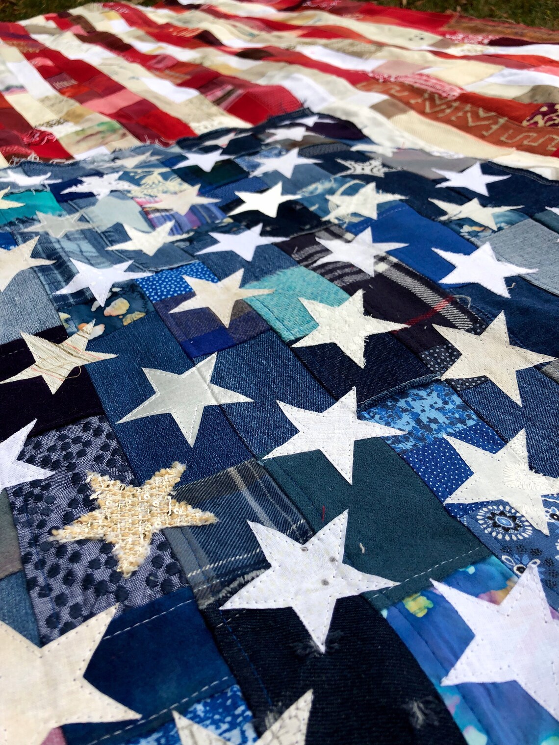 American Flag Tapestry, Deconstructed Wallhanging, Handmade With 100