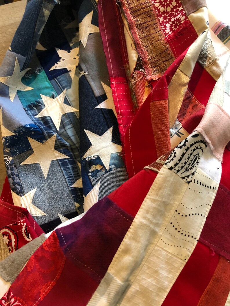 American Flag Tapestry, Deconstructed Wallhanging, Handmade With 100