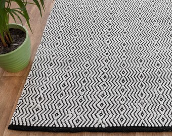 5x8 Cotton Geometric Diamond Hand Woven Cotton Rug, Boho Nordic Rug Scandinavian..#JR-12