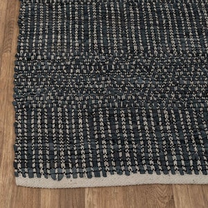 Hand Woven Rug Boho Jute Recycled Leather Blue Grey Bohemian Style SH-5