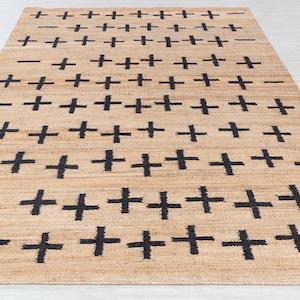 Natural Jute Black High Quality Hand Woven Premium Quality Boho Style Rug, Moroccan Nordic Scandinavian Decor Inspired- AD-4