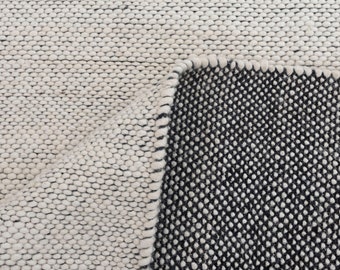 Ivory White Solid Pebbles Pattern Modern Design Hand Woven Wool Flatweave Rug, Customize in any size-TN-42