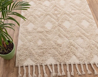 Moroccan Inspired Bohemian Handwoven Washable Cotton Rug, Boho Chic Scandinavian Decor, Customize in Any Size.#MD-33