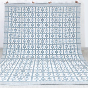 Ivory Blue Scandinavian Design High Quality Hand Woven Flatweave Kilim Modern Boho Geometric Rug,Customize in Any Size-AD-3 image 1