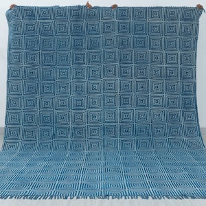 Blue Indigo White Geometric Design  Hand Woven Cotton Flatweave Kilim Rug, Boho Blue Rug...#AA-15 Sizes 5x8,6x9,8x10,9x12