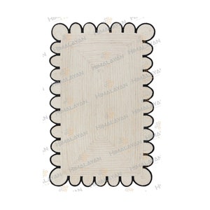 Scalloped Jute White Black Single Border Rug, Jute Boho Rug..Customise in any shape & size.