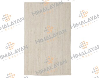 White Solid Jute Rug Boho Chic Handmade Braided Jute Rug, Customize in any Size & Shape-NJ