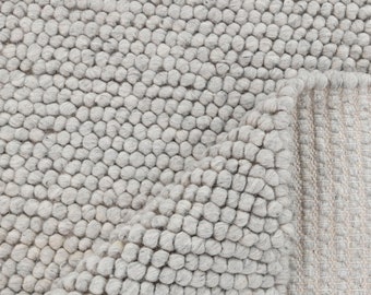 Light Grey Chunky  Felted Soft Wool Rug Modern Design Hand Woven Wool Flatweave Rug, Customize in any size-4758 tn-75