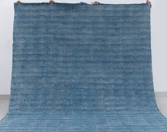 Blue Indigo Hand Woven Bohemian  Cotton Flatweave Kilim Rug, Boho Blue Rug...#AA-12 Sizes 5x8,6x9,8x10,9x12