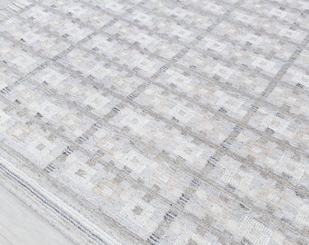 Grey Silver Brown  Scandinavian Design High Quality Hand Woven Flatweave Kilim Modern Boho Geometric Rug,Customize in Any Size-AD-1