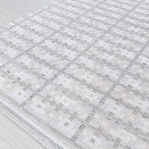 Grey Silver Brown  Scandinavian Design High Quality Hand Woven Flatweave Kilim Modern Boho Geometric Rug,Customize in Any Size-AD-1
