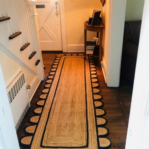 Black Jute Scallop Handmade Rug, Jute Rugs, Customise in any size.