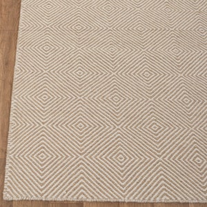 Alfombra de tejido plano de lana beige tejida a mano con patrón geométrico de diamantes de alta calidad, TN-4. Tamaño personalizado disponible.