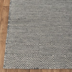 Wool Rug Charcoal Grey Diamond Geometric Pattern Hand Woven Flatweave..#TN-3.Custom Size Available.