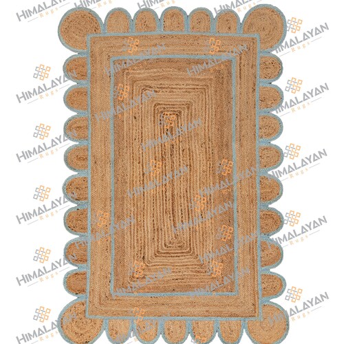 Scalloped Jute Rug Light Blue Jute Scallop Boho Decor Etsy
