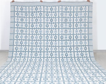 Ivory Blue  Scandinavian Design High Quality Hand Woven Flatweave Kilim Modern Boho Geometric Rug,Customize in Any Size-AD-3