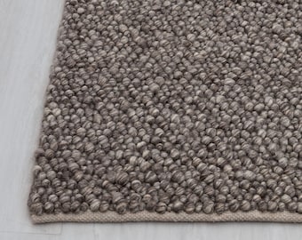 Chocolate Brown Grey Pebble Hand Woven High Quality Chunky Wool Felted Rug TN-80