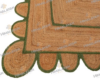 Scallop Jute Olive Hand Made Rug,Bohemian Decor Inspire, Customize in Any Size & Shape-CBS