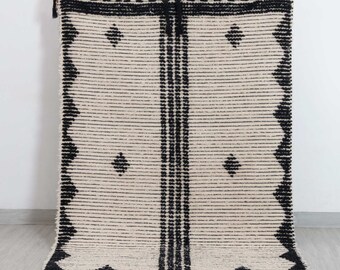 Black Natural Cotton Handwoven Boho Rug Soft Feel Moroccan Inspired Bohemian Beni Ourain.-#MD-59