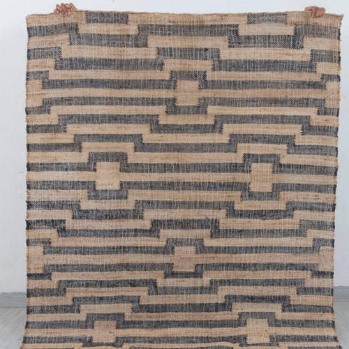 Large Black & Natural Woven Sisal Rug Etsy