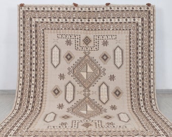 Cream Brown Bohemian Premium Flatweave Scandivian Rug Hand Woven Bohemian Decor Inspired, Boho Scandinavian Decor- As-21