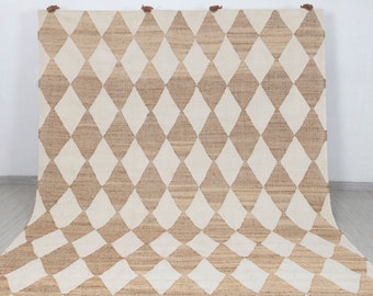 Natural Jute Ivory High Quality Hand Woven Premium Quality Boho Style Rug, Moroccan Nordic Scandinavian Decor Inspired- Tn-61