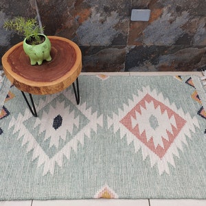 Sea Green Wool Moroccan Rug Hand Woven Bohemian Decor Inspired, Boho Scandinavian DecorAS-2 image 4