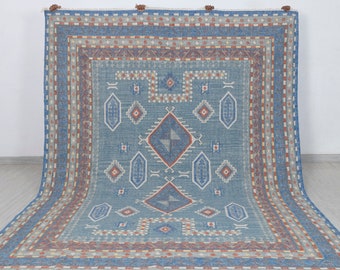 Blue Bohemian Premium Flatweave Scandivian Rug Hand Woven Bohemian Decor Inspired, Boho Scandinavian Decor- As-23